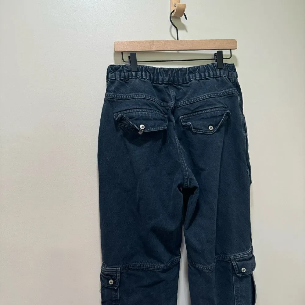 Free People We The Free Marx Slouchy Streetwear Cargo Denim Jeans in Blue sz 28